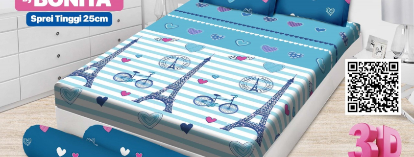 Sprei Emilia Blue Eiffel Tinggi 25 cm