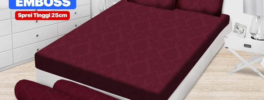 Sprei Emilia Polos Emboss New Dark Red